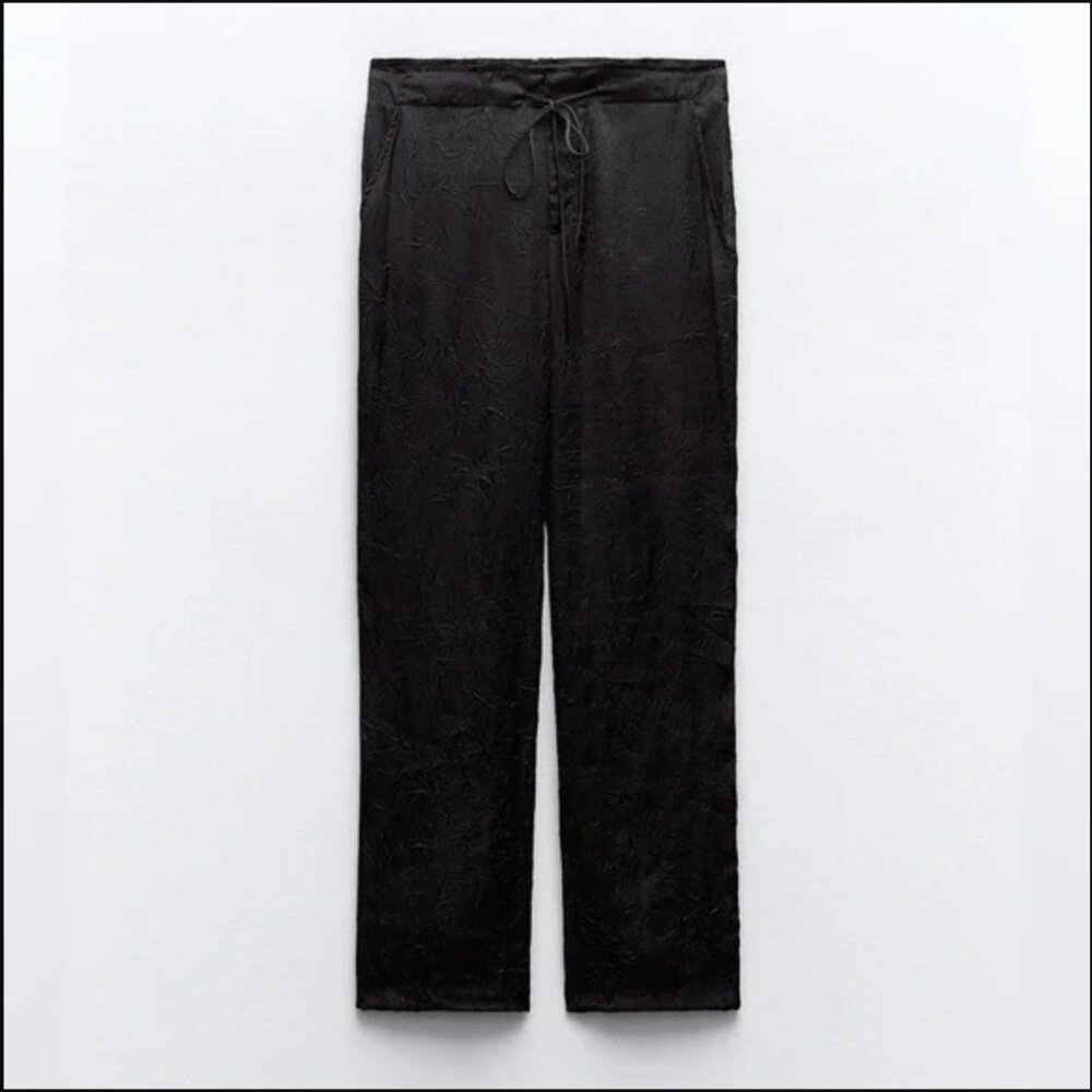 zara wrinkled satin effect pajama pants